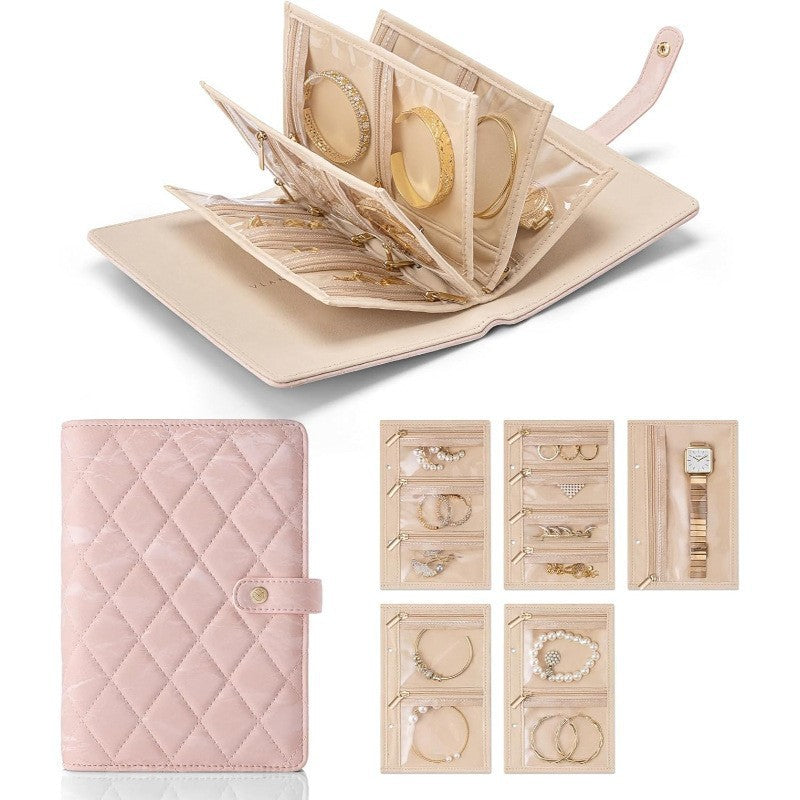 1 Piece Pink Luxury Leather Loose-Leaf Jewelry Organizer - Portable Large-Capacity Storage Book for Earrings and Necklac