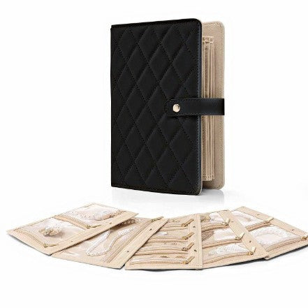 1 Piece Black Luxury Leather Loose-Leaf Jewelry Organizer - Portable Large-Capacity Storage Book for Earrings and Neckla