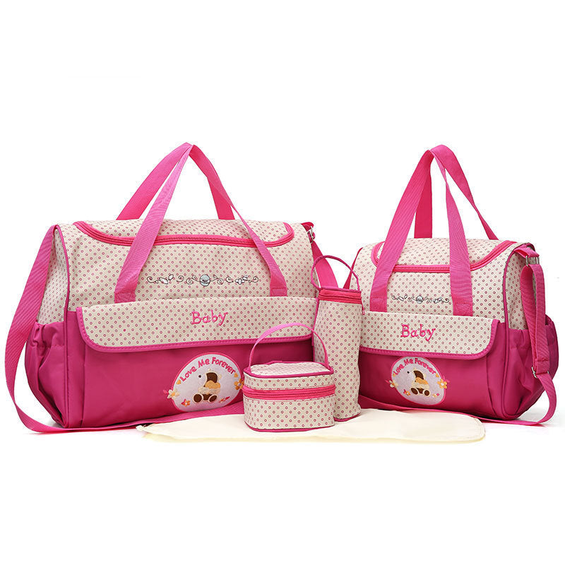 Pink 5-Piece Mommy Bag Set - Large Capacity Diaper Bags for Baby Travel, Tote and Shoulder Bags with Insulated Bottle Ho