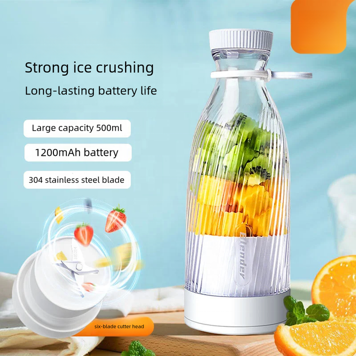 White Portable Rechargeable Blender Bottle, 500ml, USB Charging, 1200mAh, with 304 Stainless Steel Blade â€“ For Smoothi