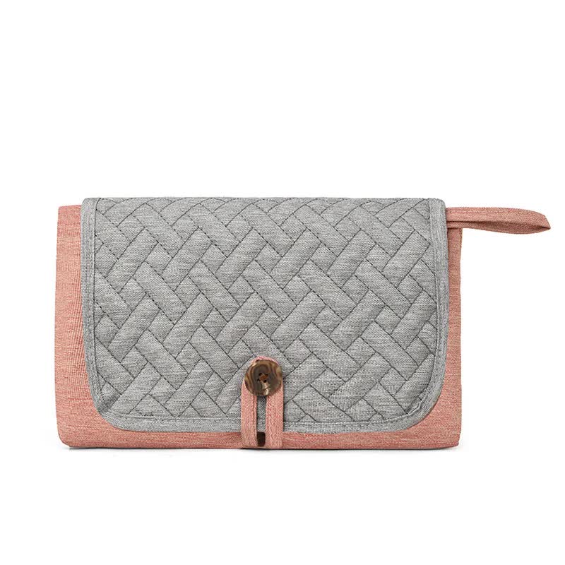 Grey and Pink Patchwork Portable Baby Changing Mat â€“ Waterproof, Foldable, Compact Diaper Pad for Travel & Everyday Us