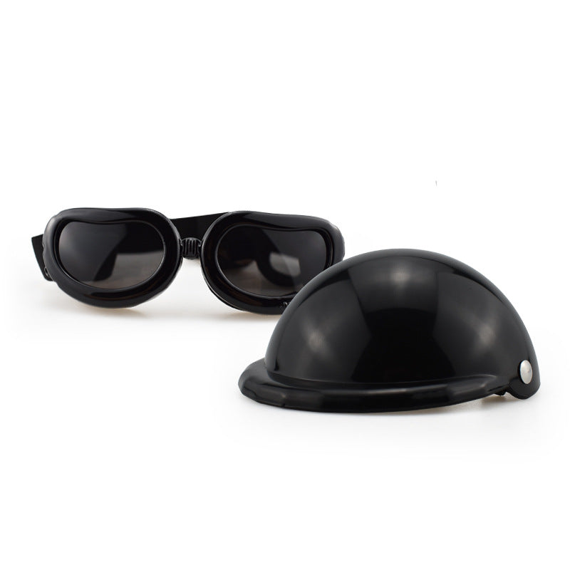 Size S Black Pet Helmet & Goggles Set - Adjustable Safety Gear for Dogs, UV Protection, Durable ABS Material, Stylish Ou