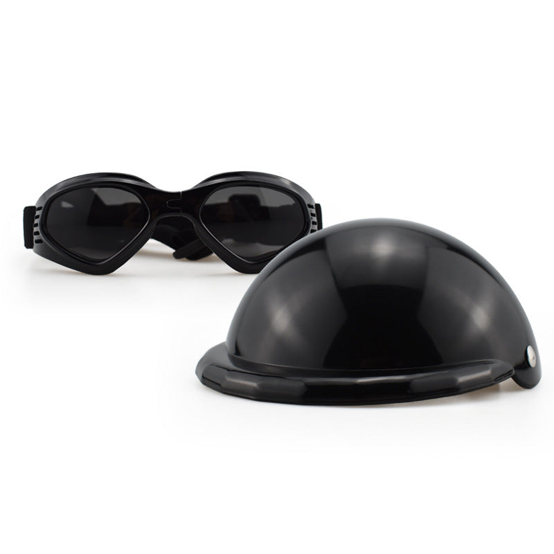 Size M Black Pet Helmet & Goggles Set - Adjustable Safety Gear for Dogs, UV Protection, Durable ABS Material, Stylish Ou