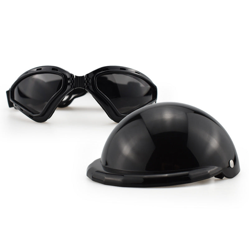 Size L Black Pet Helmet & Goggles Set - Adjustable Safety Gear for Dogs, UV Protection, Durable ABS Material, Stylish Ou