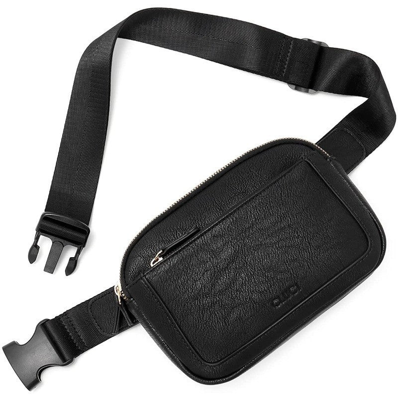 Black Adjustable Waterproof PU Leather Waist Bag â€“ Stylish Crossbody Belt Bag for Men & Women
