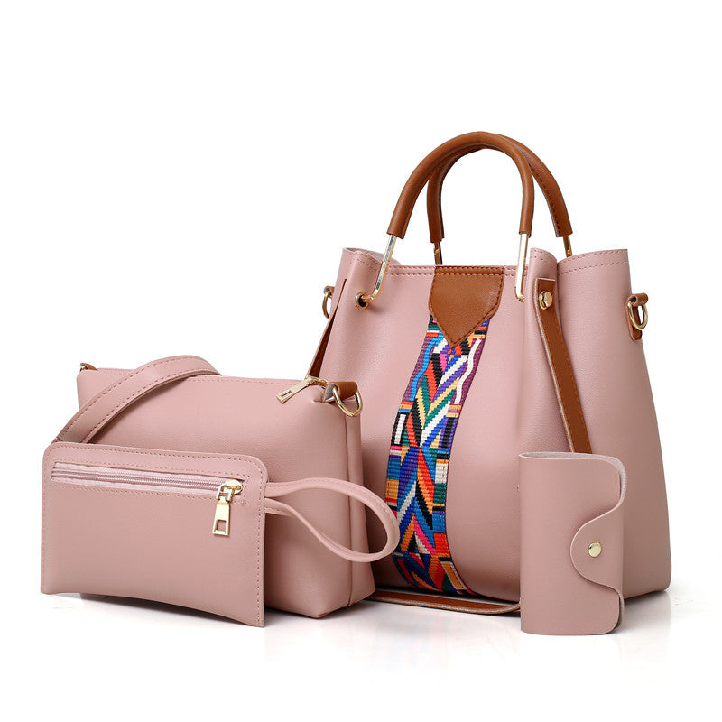 Pink Elegant 4-Piece Womenâ€™s Handbag Set â€“ Stylish PU Leather Tote, Shoulder Bag, Clutch, and Wallet for Every Occas