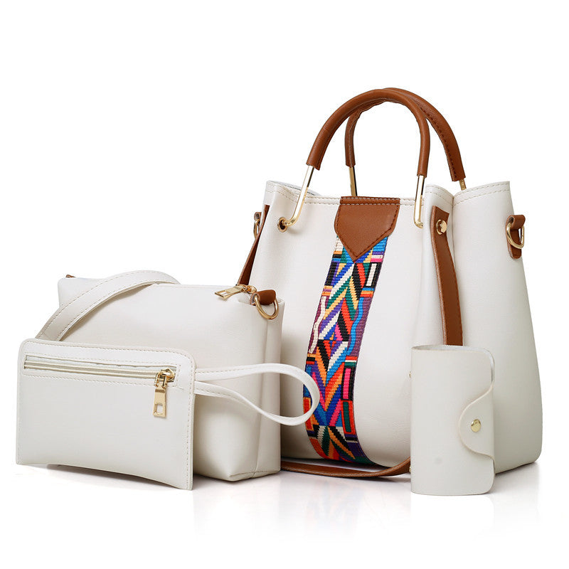 Off-White Elegant 4-Piece Women's Handbag Set - Stylish PU Leather Tote, Shoulder Bag, Clutch, and Wallet for Every Occa