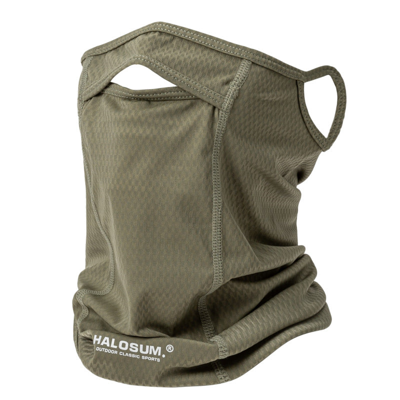 2 Pcs Army Green UV Protection Breathable Cycling Face Mask with Ear Hooks - Summer Ice Silk Neck Gaiter for Men and Wom