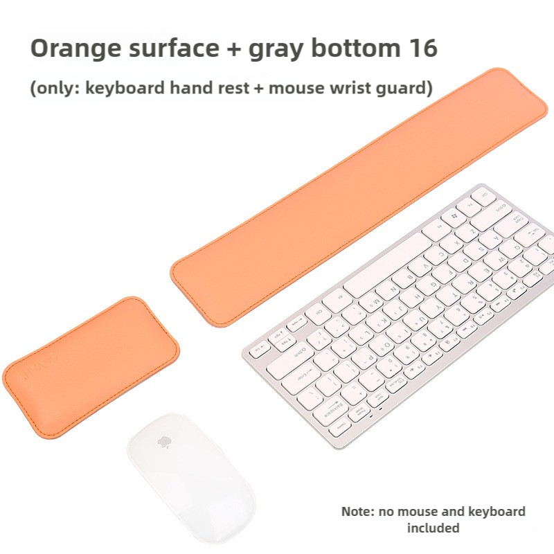 Orange And Grey (Keyboard Wrist Guard + Mouse Wrist Guard) Premium Dual-Sided PU Leather Keyboard Wrist Rest and Mouse P