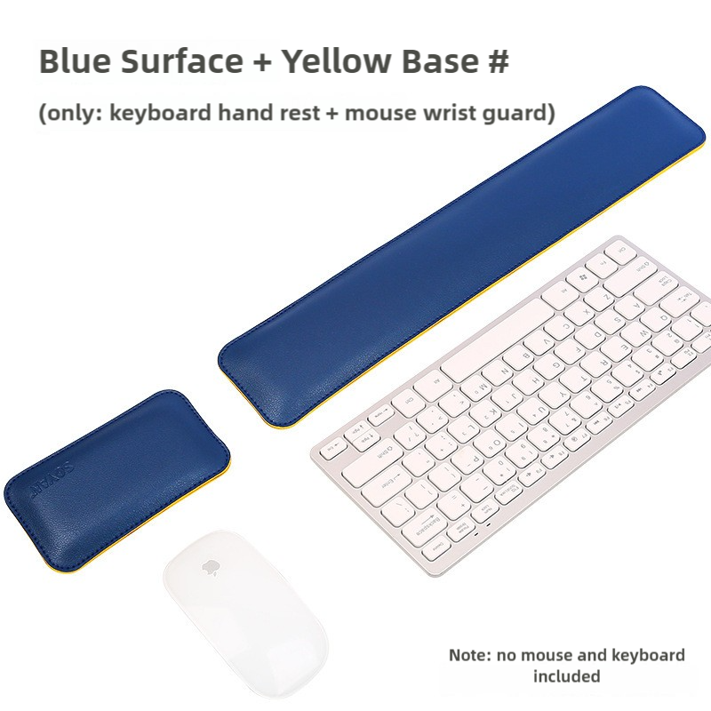 Blue And Yellow (Keyboard Wrist Guard + Mouse Wrist Guard) Premium Dual-Sided PU Leather Keyboard Wrist Rest and Mouse P