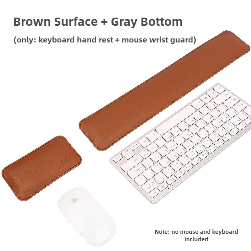 Brown And Grey (Keyboard Wrist Guard + Mouse Wrist Guard) Premium Dual-Sided PU Leather Keyboard Wrist Rest and Mouse Pa