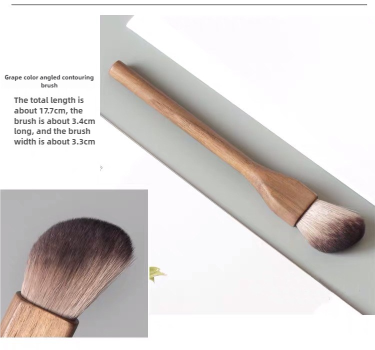 Grape Color Angled Contouring Brush Walnut Wood Makeup Brush Set - Powder, Blush, and Contour Brushes with Soft Fiber Br