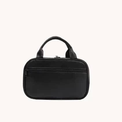 Black Premium PU Leather Portable Makeup Bag - Large Capacity Waterproof Travel Cosmetic Organizer(Cosmetics are shootin