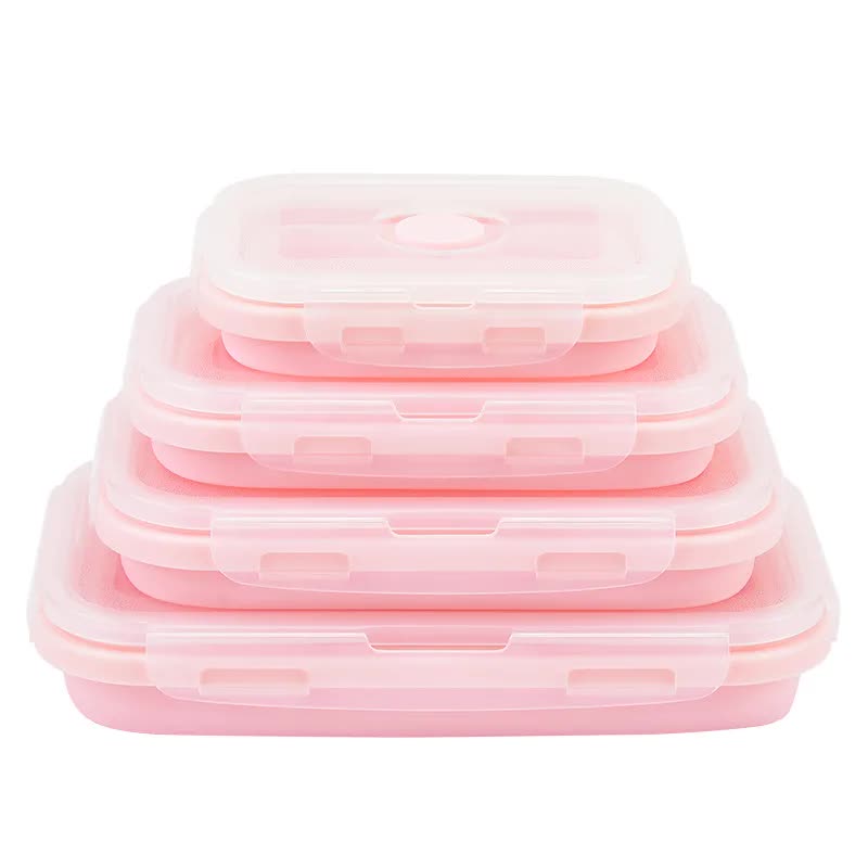 Pink Collapsible Silicone Bento Box Set â€“ 4-Piece Food-Grade Microwave & Freezer Safe Lunch Box Set