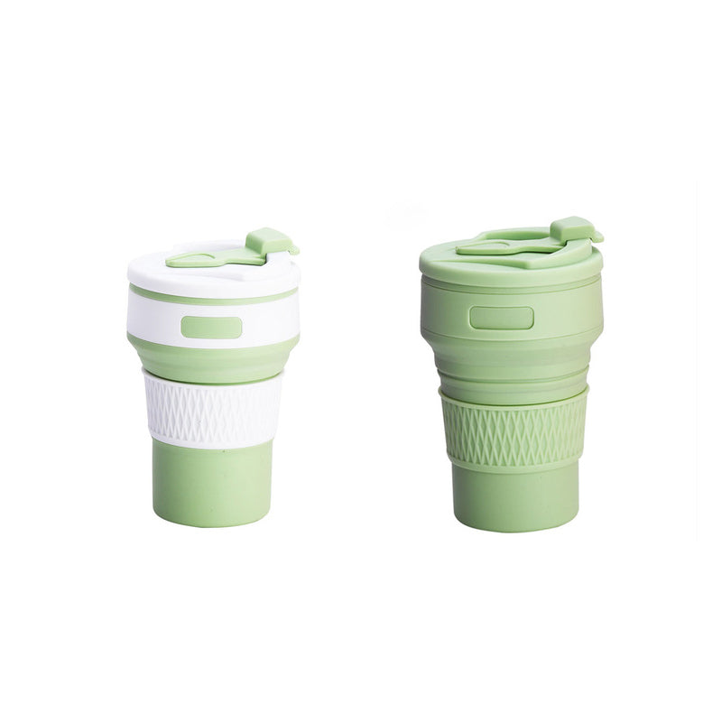 2 Pcs Green Collapsible Silicone Coffee Cup - Portable, Food-Grade, Microwave & Freezer Safe Travel Mug(Combination pack