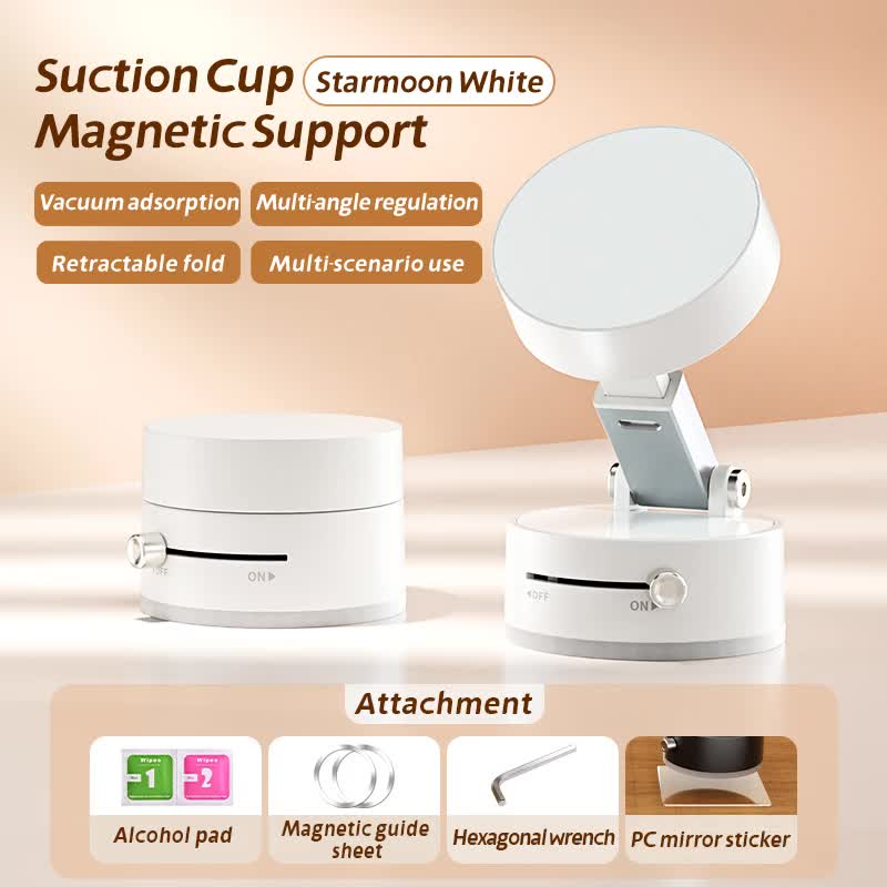 White Magnetic Phone Mount for Cars and Home, 360Â° Rotating Magnetic Stand with PC Mirror Sticker