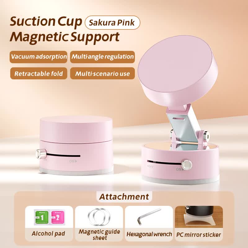 Pink Magnetic Phone Mount for Cars and Home, 360Â° Rotating Magnetic Stand with PC Mirror Sticker