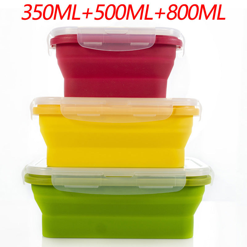 3-piece Set (Red + Yellow +Green) Collapsible Silicone Food Storage Containers Set - 350ML, 500ML, 800ML | BPA-Free, Mic