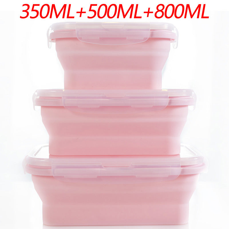3-piece Set Pink Collapsible Silicone Food Storage Containers Set - 350ML, 500ML, 800ML | BPA-Free, Microwave, Dishwashe