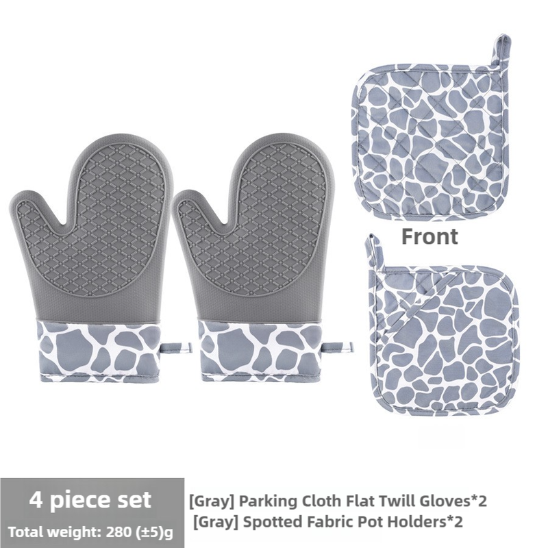 Grey 4-Piece Set High-Temperature Resistant Silicone and Cotton Oven Mitts and Pot Holders Set â€“ Heat-Resistant, Non-S