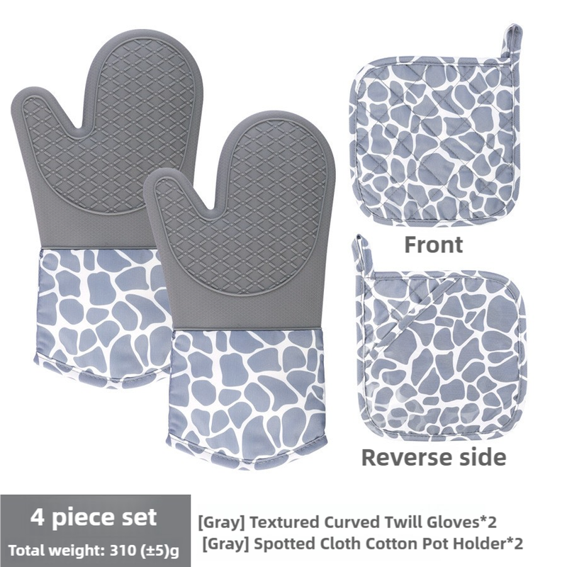 Grey 4-Piece Set Heat Resistant Silicone Kitchen Gloves Set - 4-Piece Set with Oven Mitts & Pot Holders for Safe Cooking