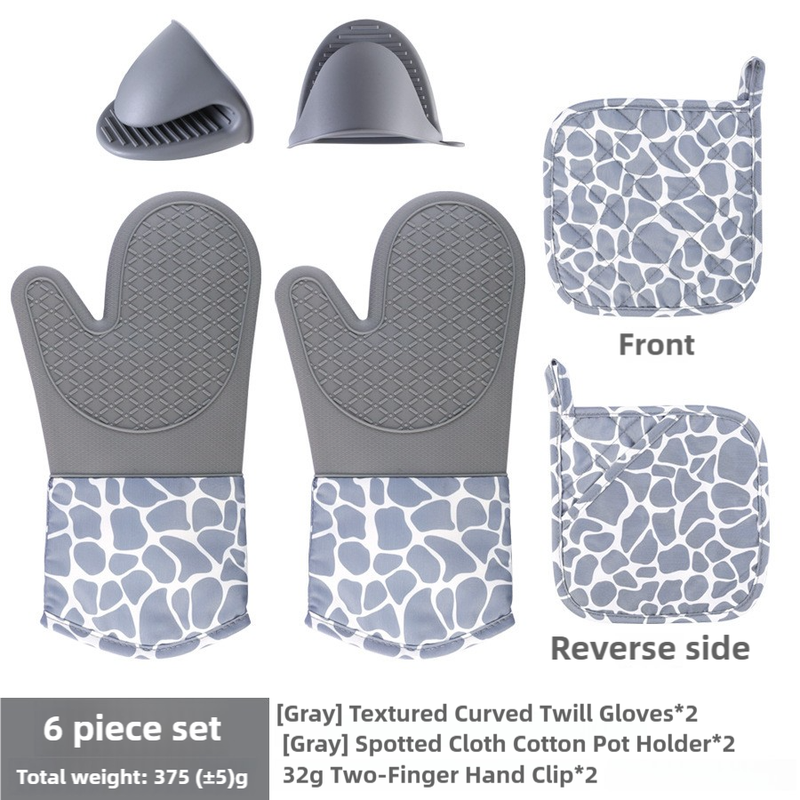 Grey 6-Piece Set Silicone Oven Mitts & Pot Holders Set - Heat-Resistant, Non-Slip, Comfortable, and Stylish Kitchen Esse
