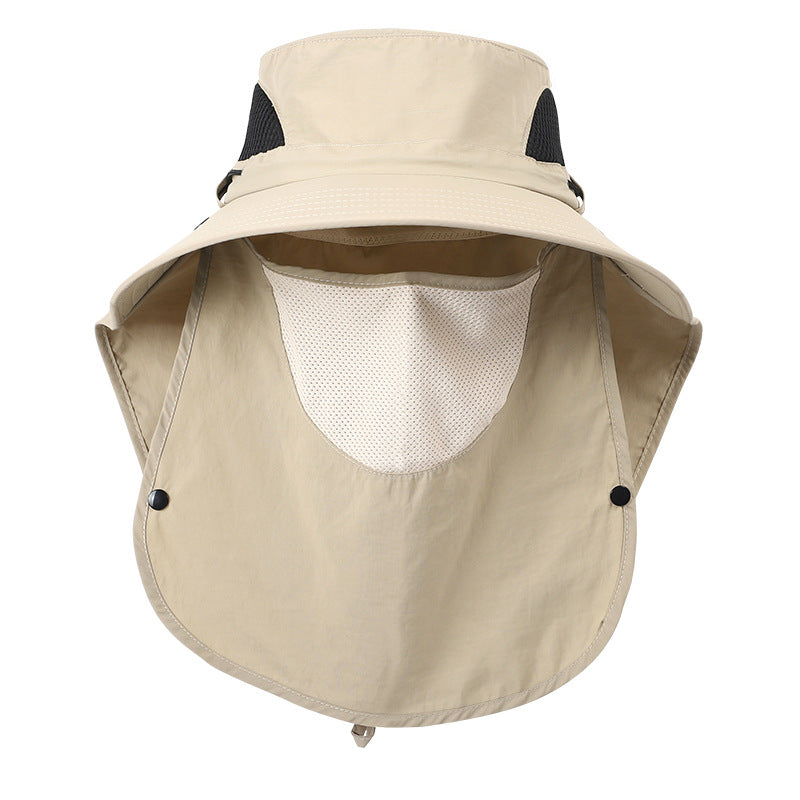 Khaki Outdoor Sun Hat with Face & Neck Protection, Quick-Dry, Breathable UV Protection Cap for Men and Women - Adjustabl