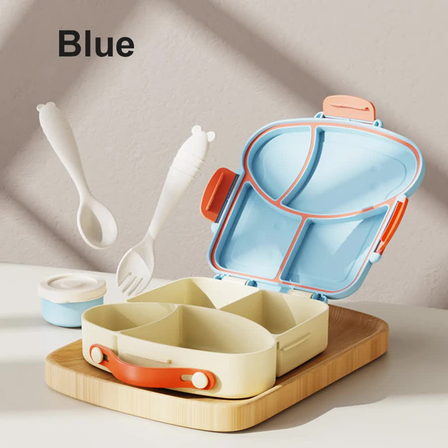Blue Kids Bento Box with Dividers, Microwave Safe, Leak-Proof Lunch Box with Fork & Spoon â€“ Eco-Friendly PP Plastic, C