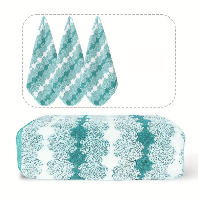 Cyan Premium Coral Fleece Towel Set - 1 Bath Towel (88x170cm) + 3 Hand Towels (35x35cm) - Soft, Absorbent, and Quick-Dry