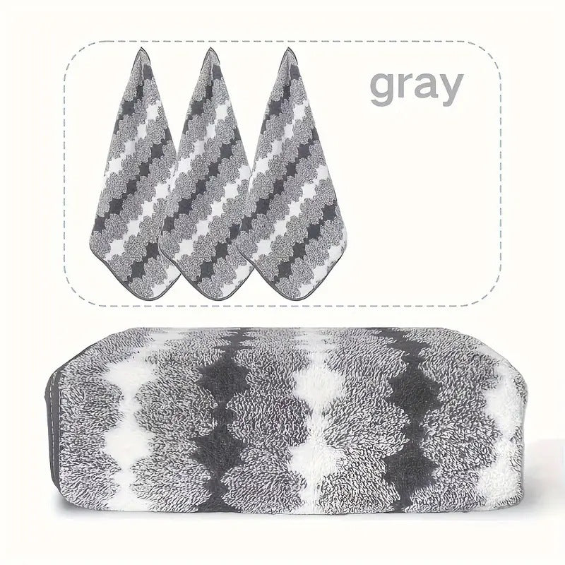 Grey Premium Coral Fleece Towel Set - 1 Bath Towel (88x170cm) + 3 Hand Towels (35x35cm) - Soft, Absorbent, and Quick-Dry