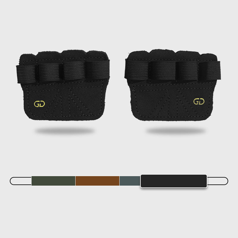 2 Pairs Black Premium Leather Grip Protection for Fitness | 4-Finger Cowhide Weightlifting Gloves - Durable, Non-Slip, a