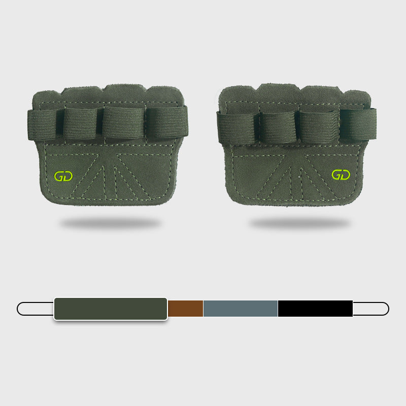 2 Pairs Dark Green Premium Leather Grip Protection for Fitness | 4-Finger Cowhide Weightlifting Gloves - Durable, Non-Sl
