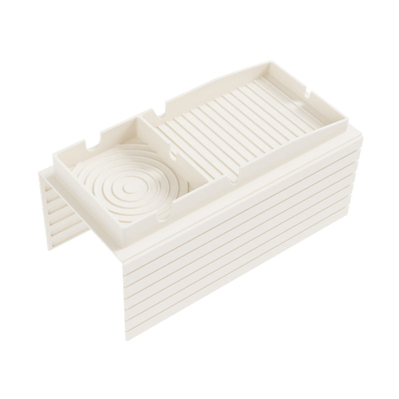 Beige Multi-Function Sofa Cup Holder Tray, Silicone Drink Organizer, Adjustable and Easy-to-Clean Sofa Armrest Storage Box for Drinks, Snacks, and Gadgets