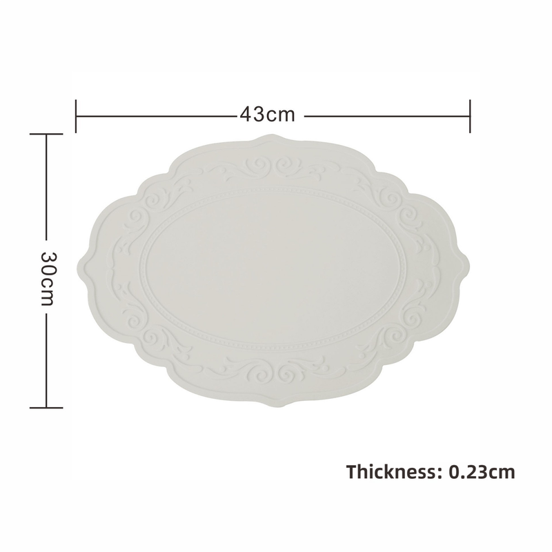 2 Pcs Grey Oval Embossed Floral Edged Silicone Placemats, Non-Slip, Heat-Resistant, Easy-to-Clean Dining Table Mats, Kor