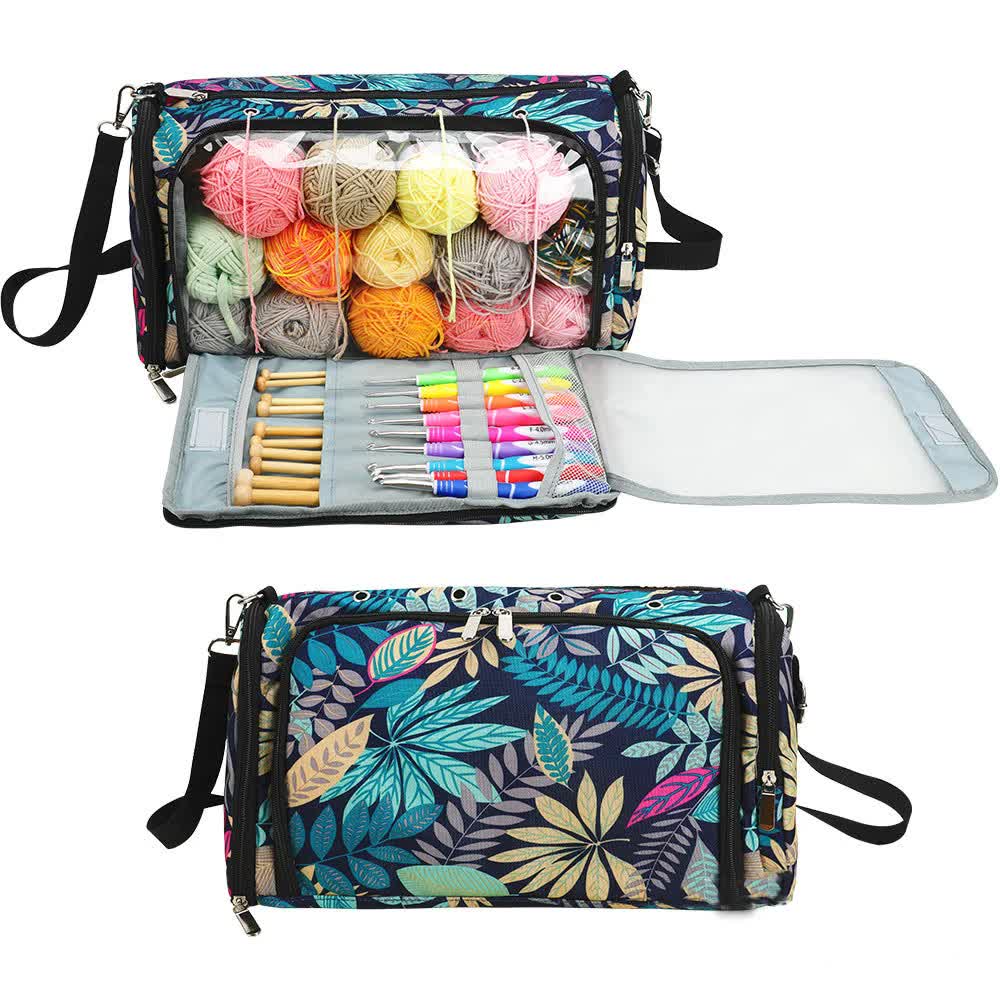 Leaf pattern Multi-Functional Crochet Hook and Yarn Storage Bag - Convenient Carrying Case for Crochet, Knitting Tools, 