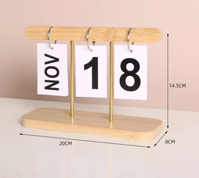 Wood Color Modern Minimalist Wooden Flip Calendar â€“ Stylish Desktop Calendar for Home, Office, and Study Room
