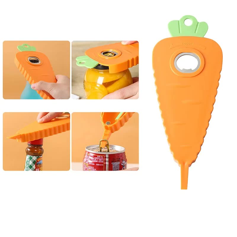 2 Pcs Orange Carrot-Shaped Multi-Function Bottle Opener â€“ Versatile Kitchen Tool for Jars, Cans, and Bottles