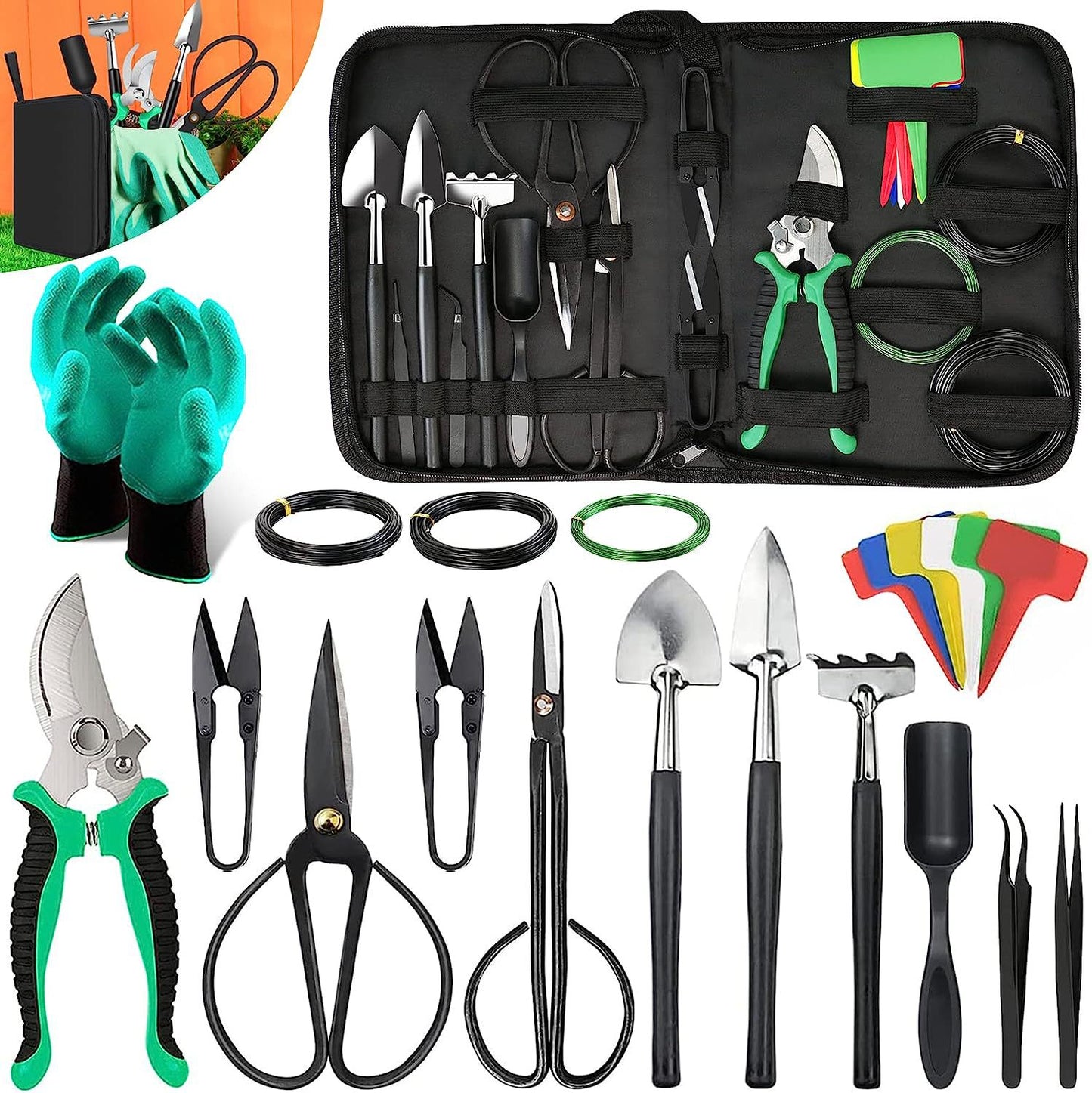 24-Piece Bonsai Tree Tool Kit for Gardening Starters â€“ Complete Bonsai Care Set with Organizer Bag