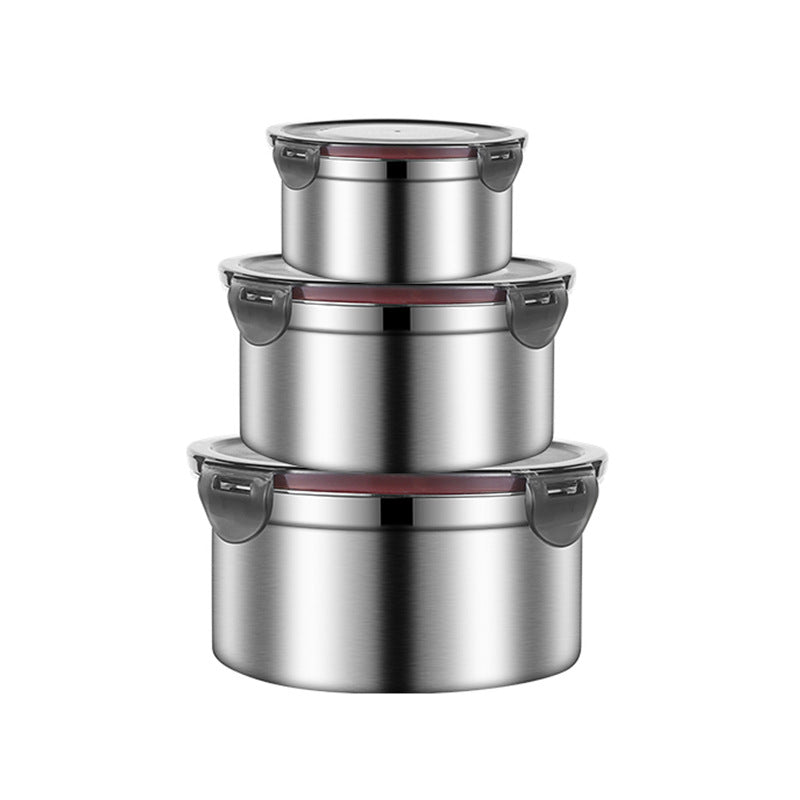 Brown 3-Piece 304 Stainless Steel Food Storage Set with Leak-Proof Lids â€“ Round Design for Fridge and Meal Prep