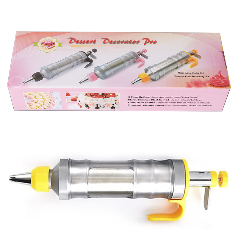 Yellow Cream Piping Gun for Cookie Decorating â€“ 6 Nozzle DIY Set for Baking and Cake Decoration