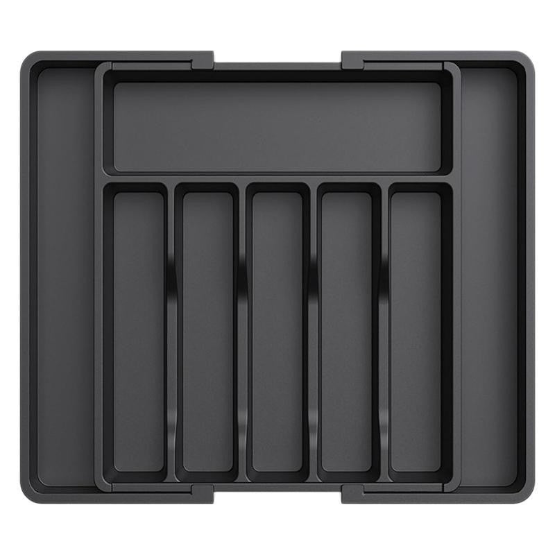 Black Adjustable Polypropylene Kitchen Drawer Organizer â€“ 8 Compartments, Large Capacity, Easy to Clean