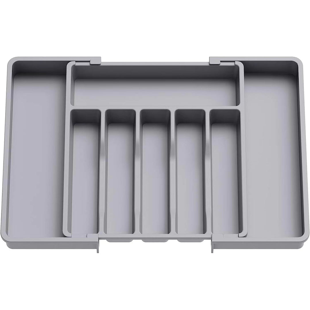 Grey Adjustable Polypropylene Kitchen Drawer Organizer - 8 Compartments, Large Capacity, Easy to Clean