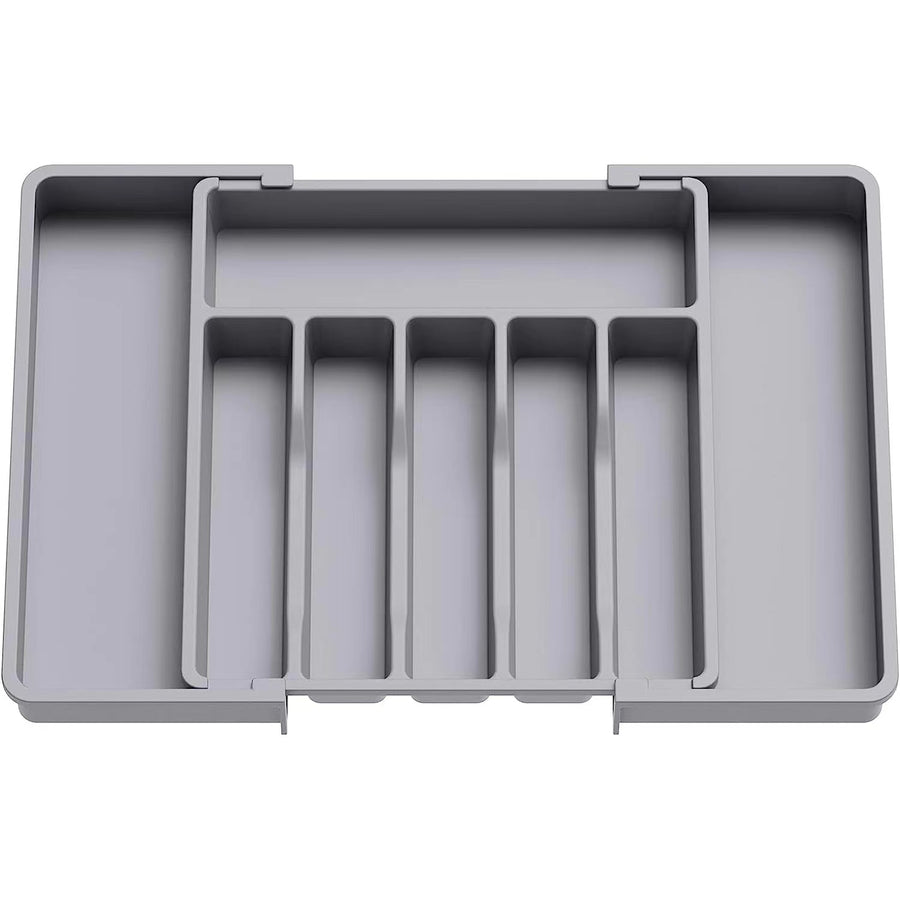 Grey Adjustable Polypropylene Kitchen Drawer Organizer - 8 Compartments, Large Capacity, Easy to Clean