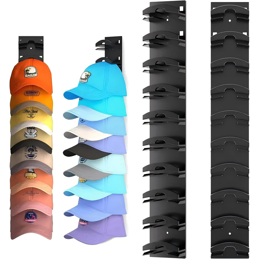 1 Pcs Black Adjustable Hat Organizer Rack for Baseball Caps - Space Saving Wall-Mounted Hat Storage with 2 Hanging Metho