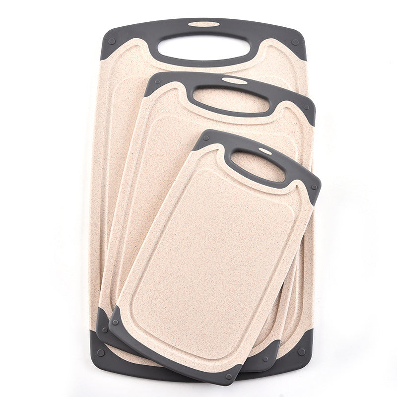 Off White 3-Piece Wheat Straw Cutting Board Set â€“ Non-slip, Groove Design, Plastic Chopping Board for Kitchen Use