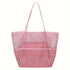 Pink Breathable Mesh Beach Tote Bag - Large Capacity Sand-Free Bag with Zipper Pocket & Multi-Purpose Storage