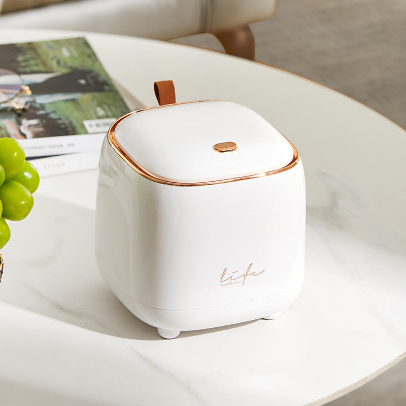 White Portable Tabletop Trash Can with Dual-Layer Design â€“ Convenient for Desk Organization