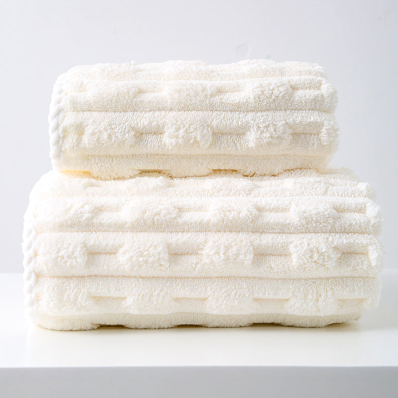 Beige Thickened Coral Fleece Towel Set, Large Bath Towel & Face Towel Combo, Soft & Absorbent Towels for Home Use