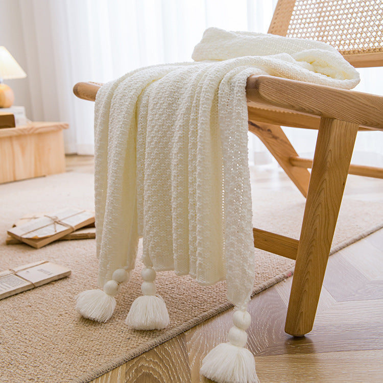 White 110cm x 150cm Soft Tassel Throw Blanket for Sofa or Bed, Cozy  Casual Blanket for Office Nap, Minimalist Bed End C