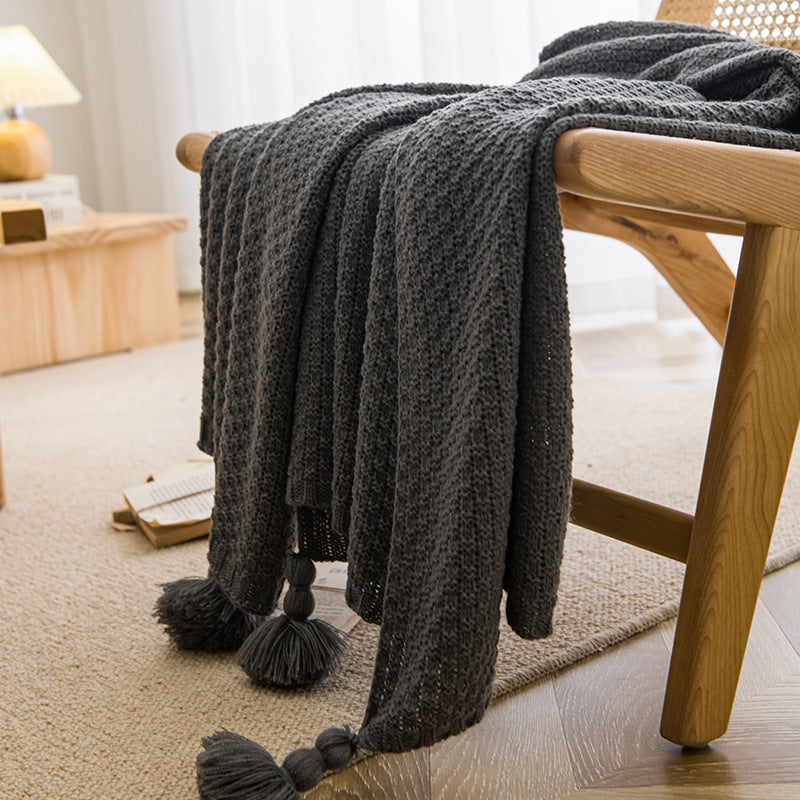 Dark Grey 110cm x 150cm Soft Tassel Throw Blanket for Sofa or Bed, Cozy  Casual Blanket for Office Nap, Minimalist Bed E